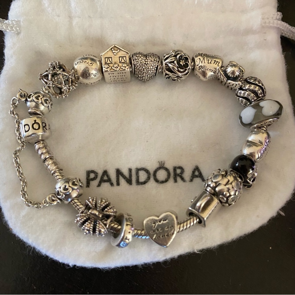 Pandora “Mom” Bracelet & Charms Silver & Black